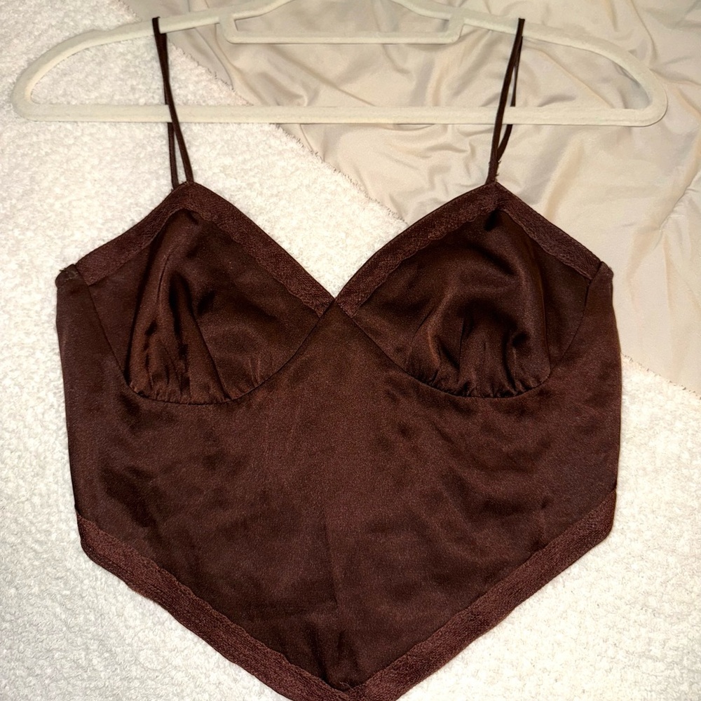 Brown Satin Camisole Top